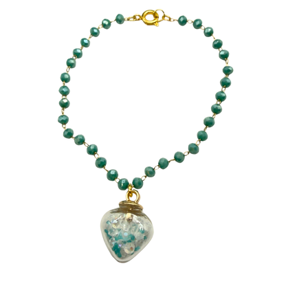 Clear Heart Charm W/ Crystals Turquoise Blue Glass Beaded Doll Necklace • 18 Inch Fashion Doll Jewelry