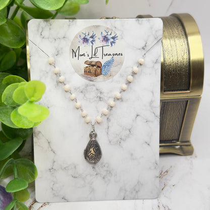 Light Pink Beige Crystal Bead Chain Teardrop Charm Heart Flower Design Doll Necklace • 18 Inch Fashion Doll Jewelry
