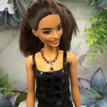 Ruby Red Rhinestone Doll Necklace • 10-12” 1:6 Fashion Doll Jewelry