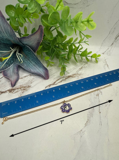 Yin-Yang Purple Flower Charm Gold Chain Doll Necklace • 18 Inch Fashion Doll Jewelry