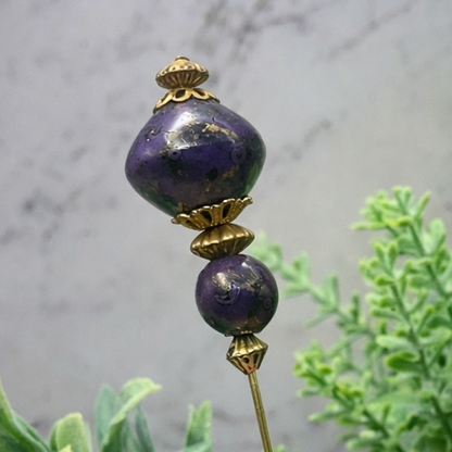 Dusky Purple Speckled Acrylic - Gold Tone Filigree - 6” Pin • Hatpin - Stick Pin