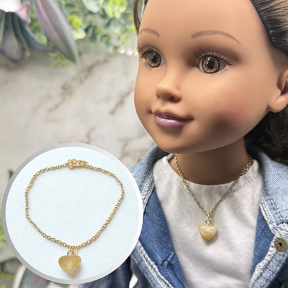 Golden Beige Heart Charm Gold Doll Necklace • 18 Inch Fashion Doll Jewelry