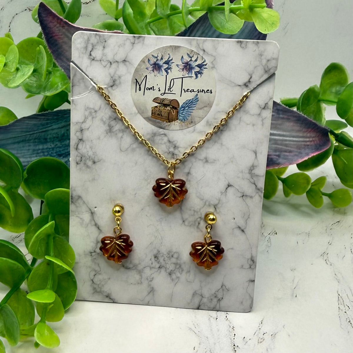 Autumn Fall Leaf Dangle 2mm Post Doll Earrings & Necklace | fits 18 Inch Dolls • American Girl