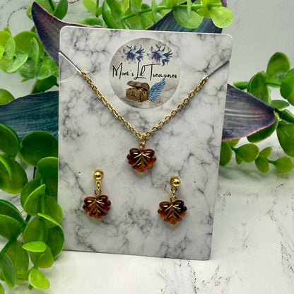 Autumn Fall Leaf Dangle 2mm Post Doll Earrings & Necklace | fits 18 Inch Dolls • American Girl