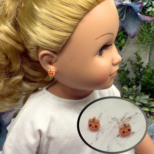 Pumpkin Halloween Silicone Plastic Post Doll Earrings • 18 Inch Fashion Doll Jewelry