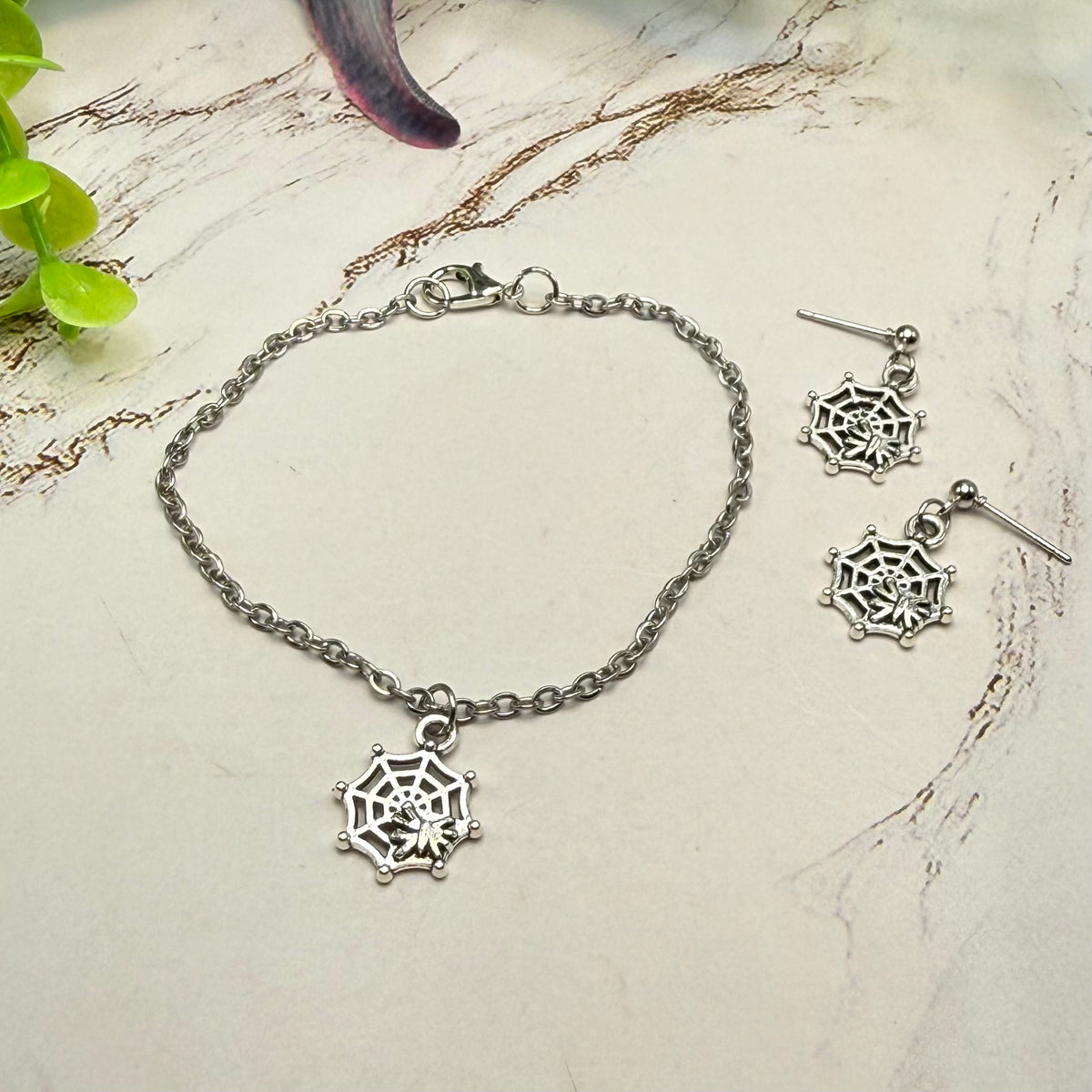 Silver Spider Web Halloween Necklace and Earrings Set | for 18 Inch Fashion Doll