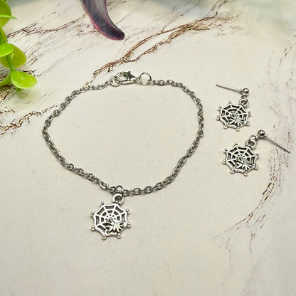 Silver Spider Web Halloween Necklace and Earrings Set | for 18 Inch Fashion Doll