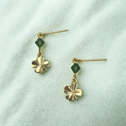 Gold Four-Leaf Clover Green Crystal Dangle Doll Earrings • 18 Inch Fashion Doll Jewelry