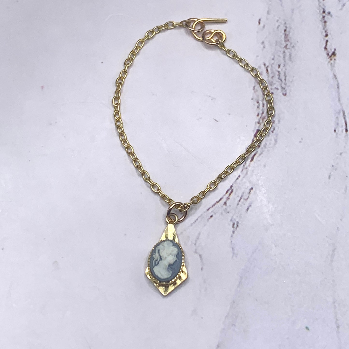 Blue Cameo Pendant Gold Chain Doll Necklace • 16 Inch Fashion Doll Jewelry