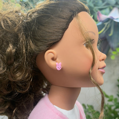 Pink Easter Bunny Post Doll Earrings • 18 Inch Fashion Doll Jewelry