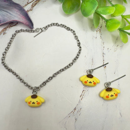 Pompompurin Sanrio Dog Charm Doll Necklace & Earrings Set • 18 Inch Fashion Doll Jewelry