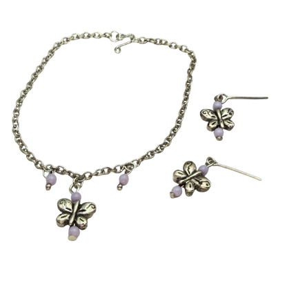 Silver Butterfly Light Purple Bead Accent Charm Doll Necklace & Earrings • 18 Inch Fashion Doll Jewelry