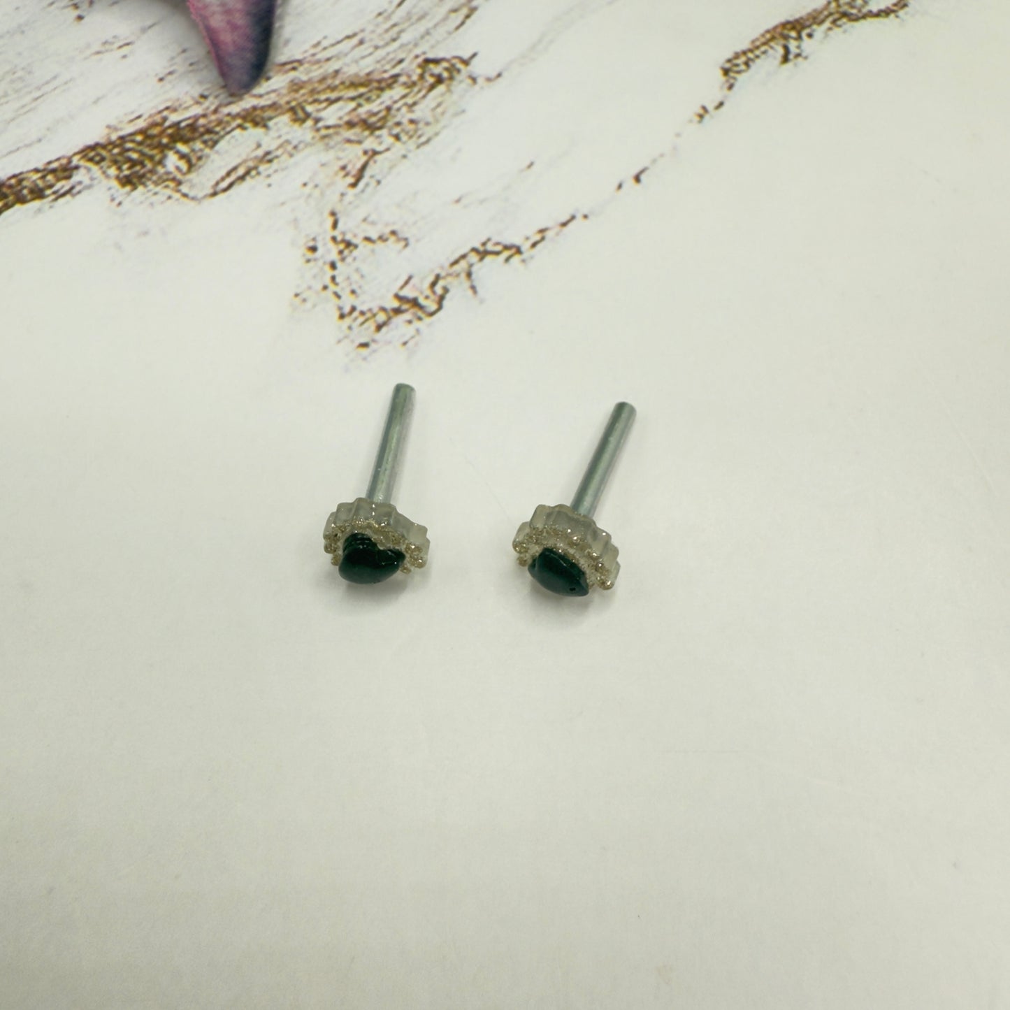 Sparkly Ruffled Black Center Heart Post Doll Earrings • 2mm Post for 18 Inch Fashion Doll