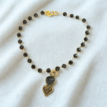Black Crystal Beaded Double Heart Charm Doll Necklace • 18 Inch Fashion Doll Jewelry