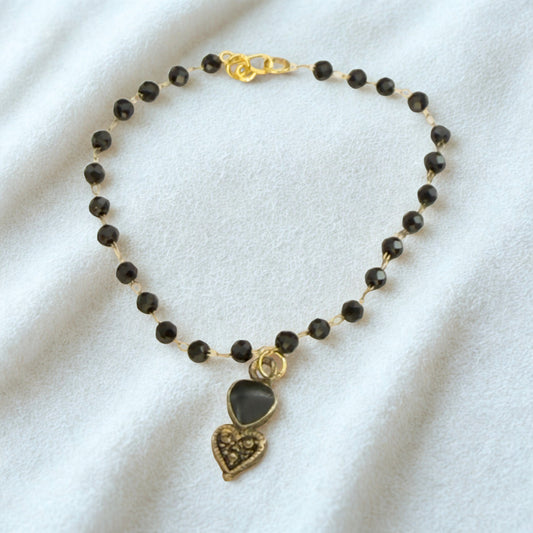 Black Crystal Beaded Double Heart Charm Doll Necklace • 18 Inch Fashion Doll Jewelry