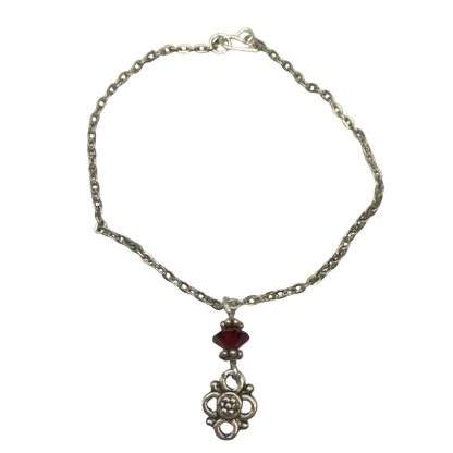 Ruby Red Glass Crystal Silver Filigree Pendant Doll Necklace • 18 Inch Fashion Doll Jewelry