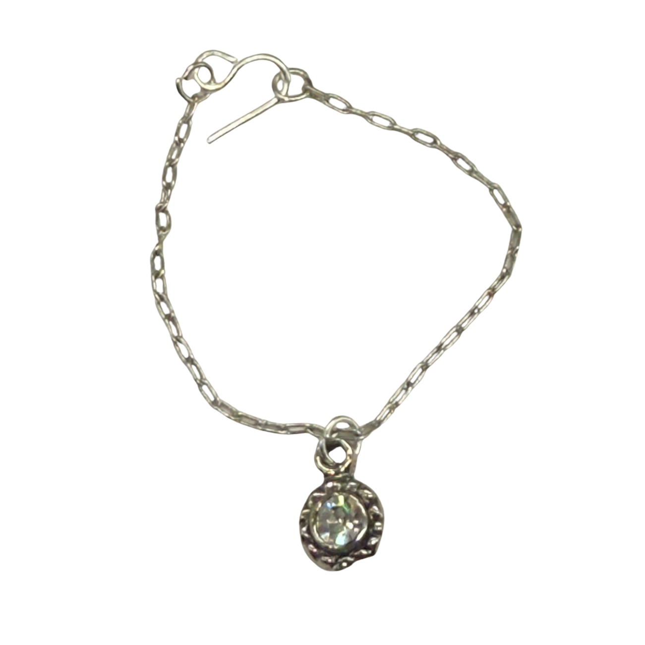 Round Clear Rhinestone Pendant Silver Chain Doll Necklace