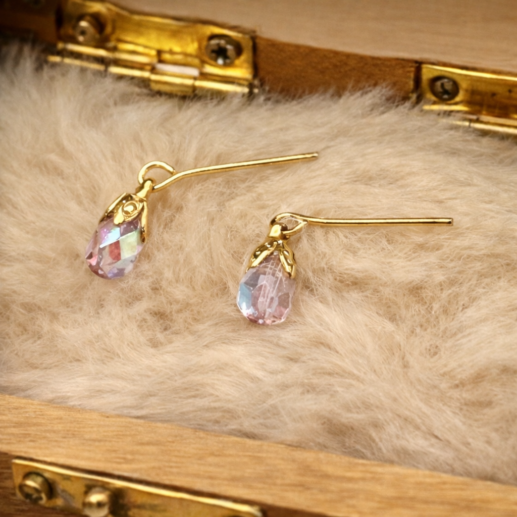 Aurora Borealis Faceted Glass Teardrop Dangle Doll Earrings •10-12” Fashion Doll Jewelry