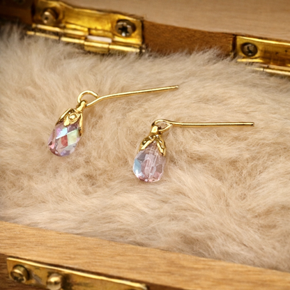 Aurora Borealis Faceted Glass Teardrop Dangle Doll Earrings •10-12” Fashion Doll Jewelry
