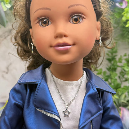Silver Star Charm Doll Necklace & Earrings Set for 18 Inch Fashion Doll