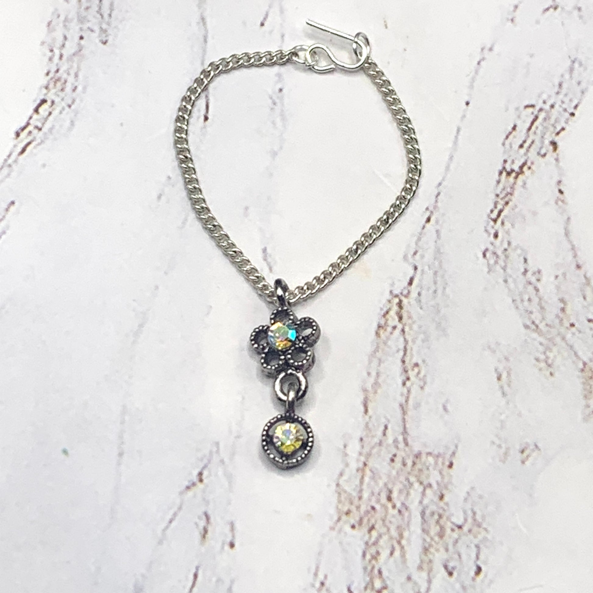 AB Rhinestone Flower Pendant Silver Chain Doll Necklace • 16”  Doll Jewelry