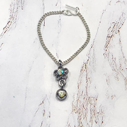 AB Rhinestone Flower Pendant Silver Chain Doll Necklace • 16”  Doll Jewelry