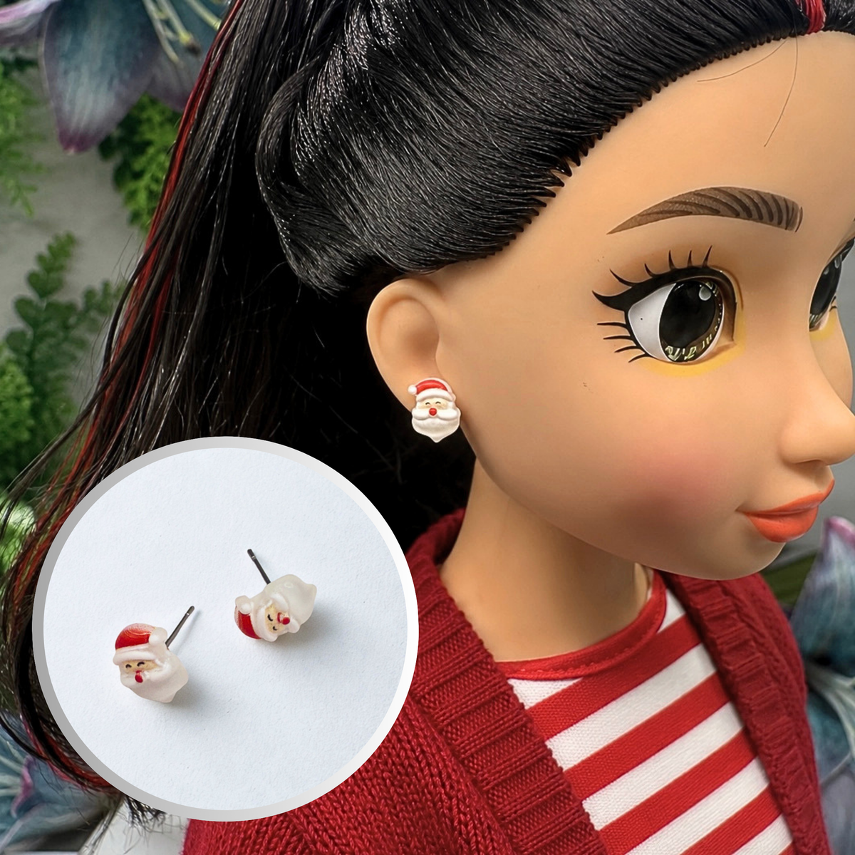Santa Claus Christmas Post Doll Earrings • earrings shown on 18" fashion doll
