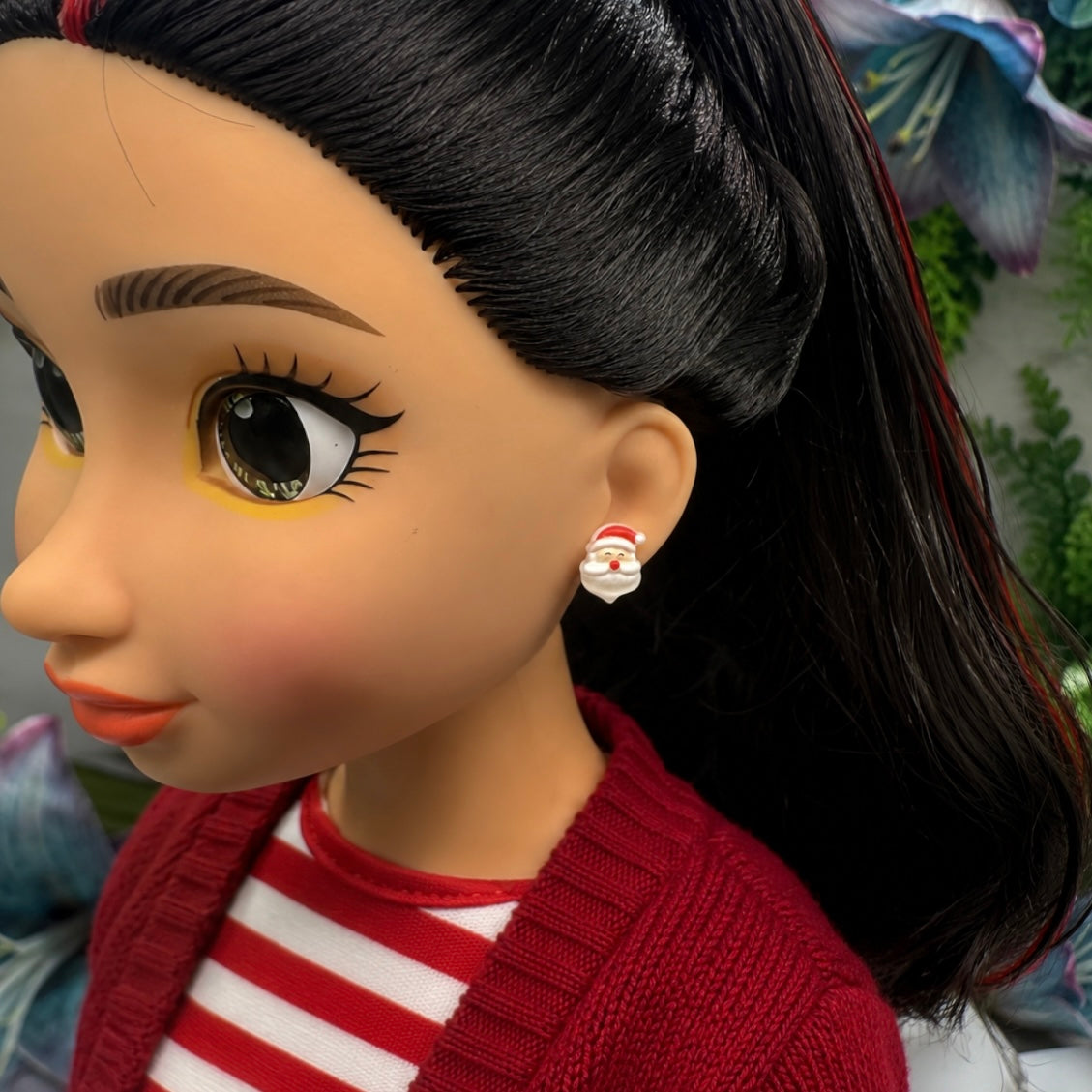 Santa Claus Christmas Post Doll Earrings • earrings shown on 18" fashion doll