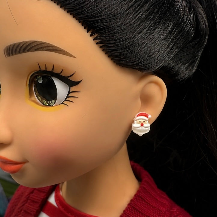 Santa Claus Christmas Post Doll Earrings • earrings shown on 18" fashion doll