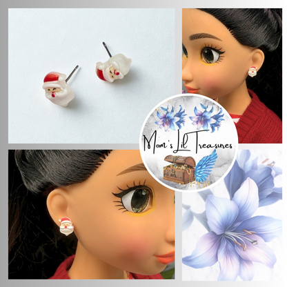 Santa Claus Christmas Post Doll Earrings • earrings shown on 18" fashion doll