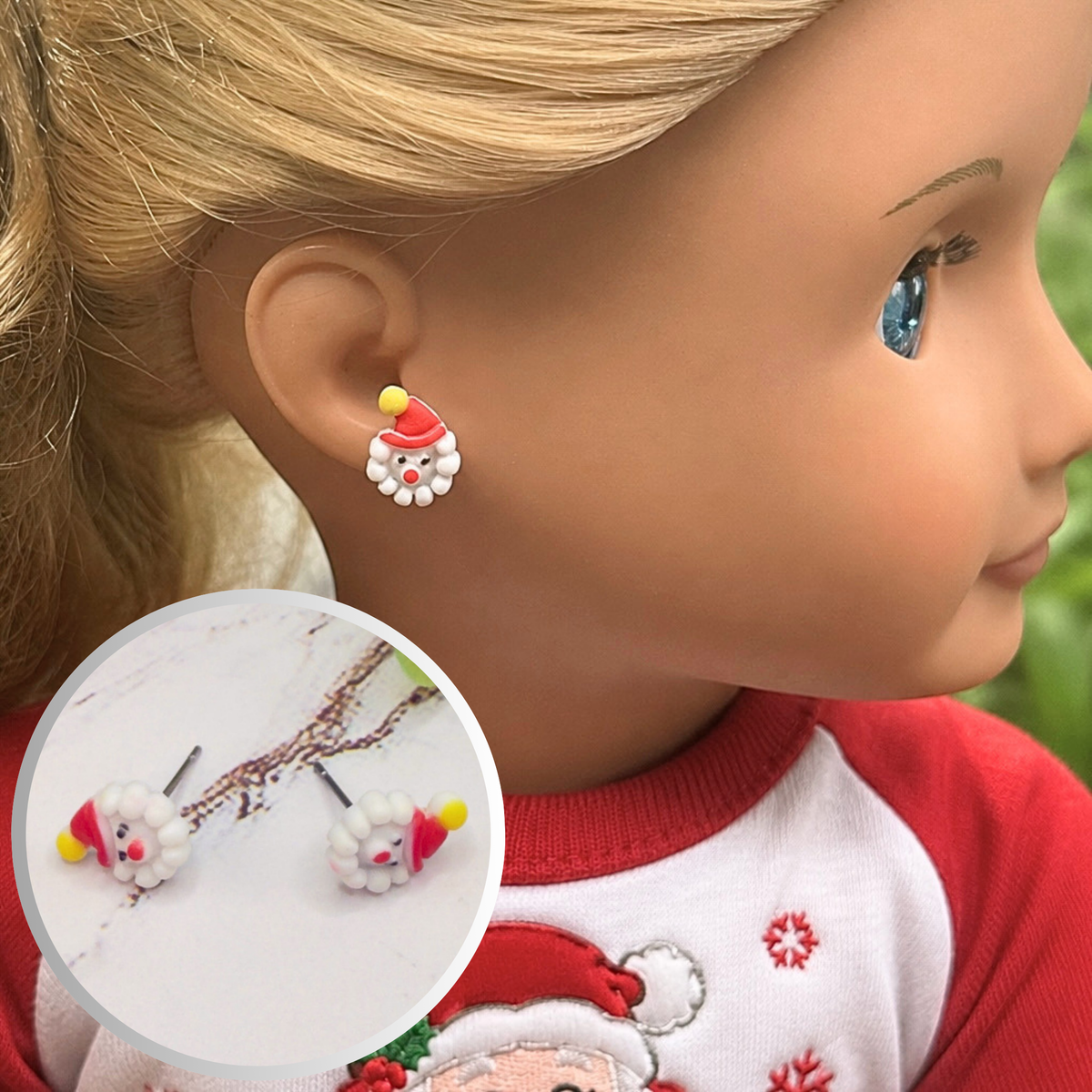 Santa Christmas Post Doll Earrings • earrings shown on 18" Our Generation doll