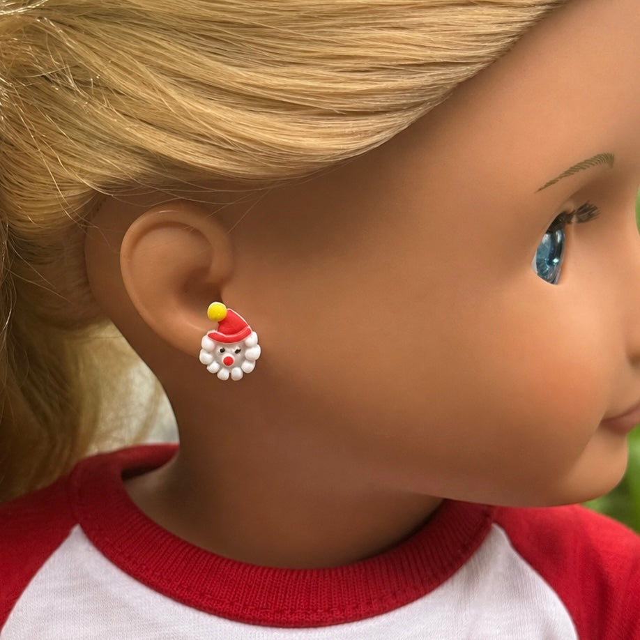 Santa Christmas Post Doll Earrings • earrings shown on 18" Our Generation doll