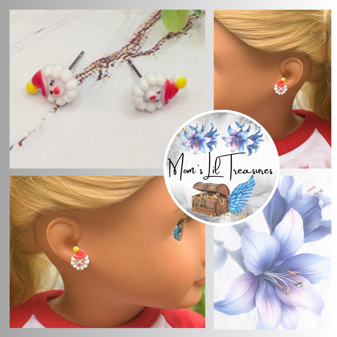 Santa Christmas Post Doll Earrings • earrings shown on 18" Our Generation doll