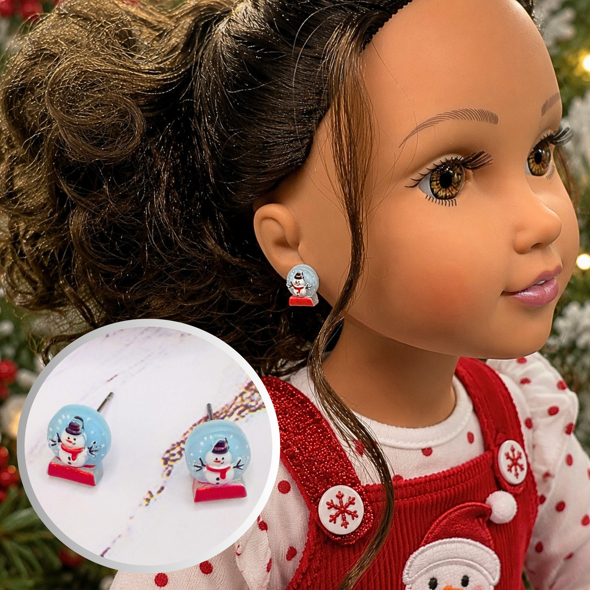 Handmade Doll Jewelry Designed to Fit popular 18 Inch Fashion Dolls: add jolly “Christmas Holiday🎄” style to your favorite doll! Christmas Snow Globe Snowman Post Doll Earrings