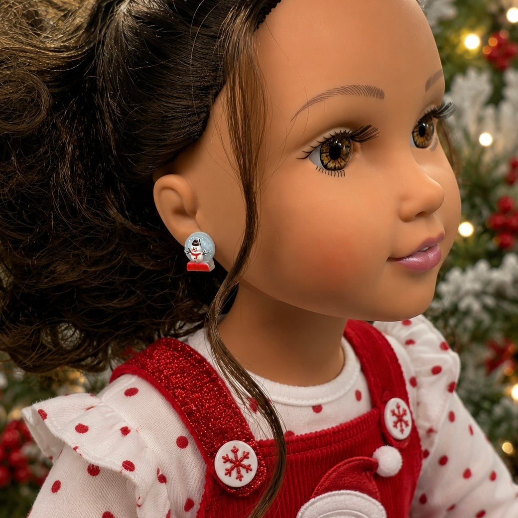 Handmade Doll Jewelry Designed to Fit popular 18 Inch Fashion Dolls: add jolly “Christmas Holiday🎄” style to your favorite doll! Christmas Snow Globe Snowman Post Doll Earrings