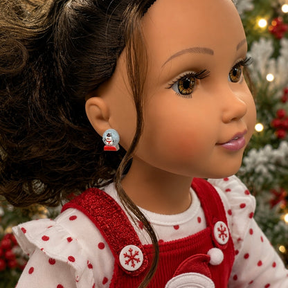 Handmade Doll Jewelry Designed to Fit popular 18 Inch Fashion Dolls: add jolly “Christmas Holiday🎄” style to your favorite doll! Christmas Snow Globe Snowman Post Doll Earrings