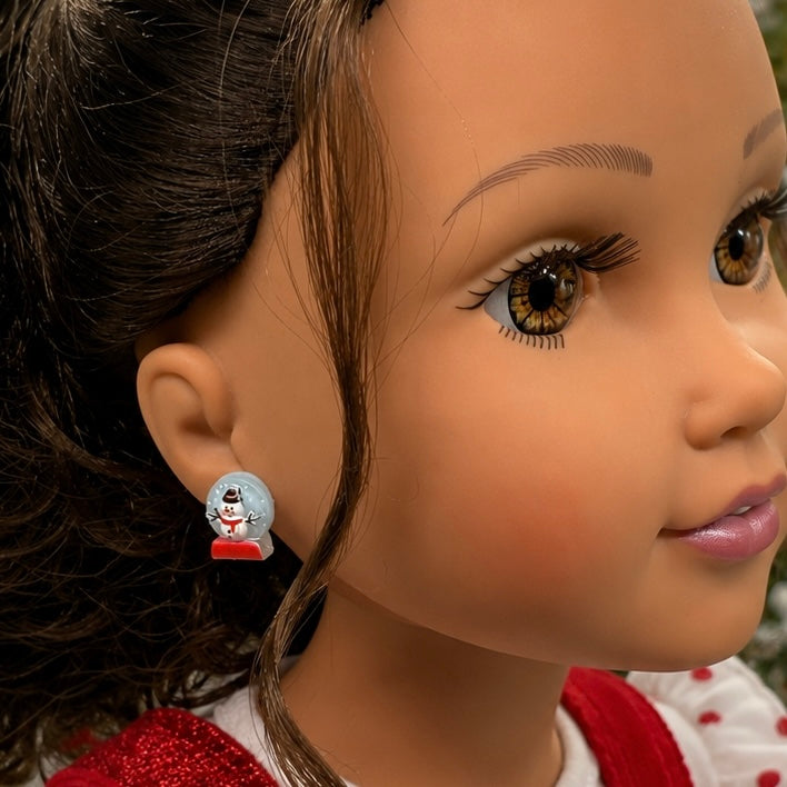 Handmade Doll Jewelry Designed to Fit popular 18 Inch Fashion Dolls: add jolly “Christmas Holiday🎄” style to your favorite doll! Christmas Snow Globe Snowman Post Doll Earrings