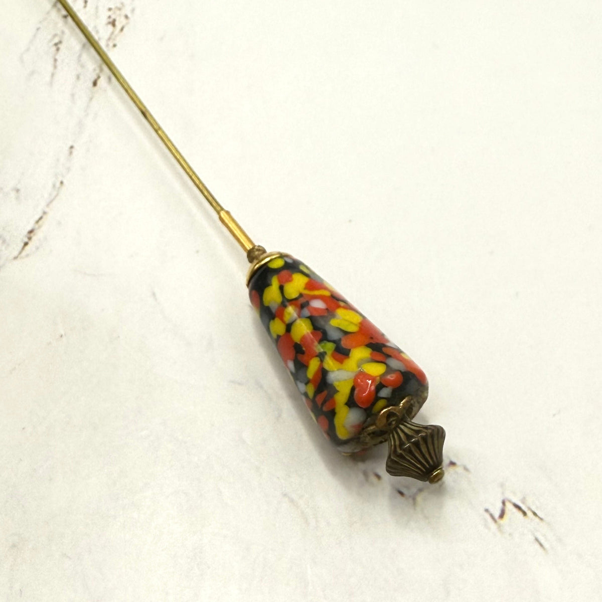 ✨ Handmade Vintage-Inspired Hatpin | Stick Pin | Hat Accessory | Sweater & Hijab Pin | Decorative Jewelry Gift for Her ✨

Cone Shape Glass Multicolor Speckle Pattern  Red Orange Yellow Black - 6 Inch Hatpin