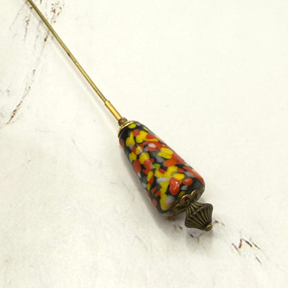 ✨ Handmade Vintage-Inspired Hatpin | Stick Pin | Hat Accessory | Sweater & Hijab Pin | Decorative Jewelry Gift for Her ✨

Cone Shape Glass Multicolor Speckle Pattern  Red Orange Yellow Black - 6 Inch Hatpin