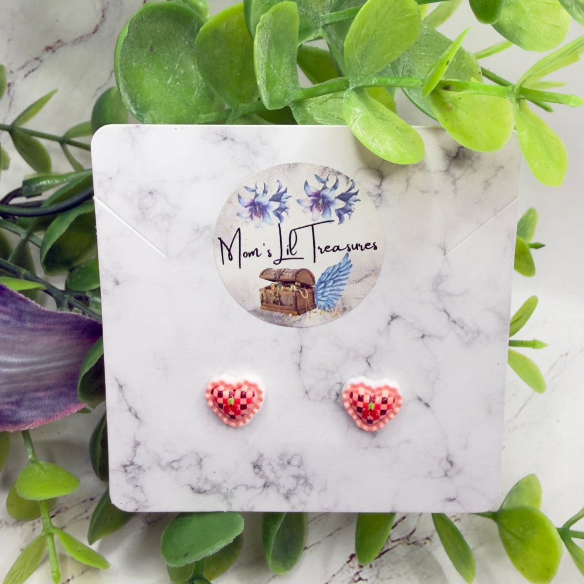 Coral Pink Lattice Design Heart Post Doll Earrings • 18 Inch Fashion Doll Jewelry
