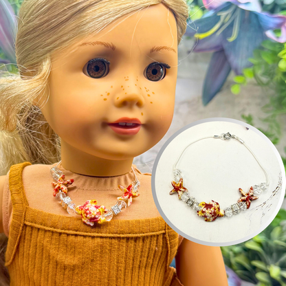 ✨Handmade Doll Jewelry Designed to Fit popular 18 Inch Fashion Dolls: add a little “Summer Fun ☀️ Beachy Style 🏝️” to your favorite doll!✨

Coral Red Yellow Starfish Sea Turtle Beaded Doll Necklace