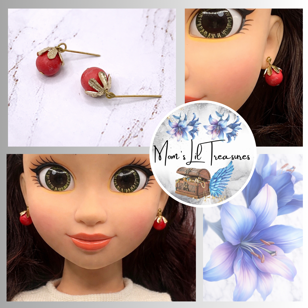Red Drop Flower Petal Design Dangle Doll Earrings for 18 Inch Fashion Doll Jewelry