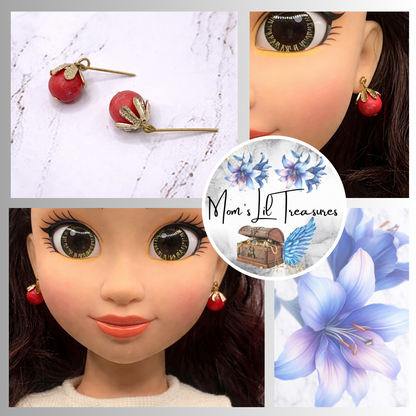 Red Drop Flower Petal Design Dangle Doll Earrings for 18 Inch Fashion Doll Jewelry