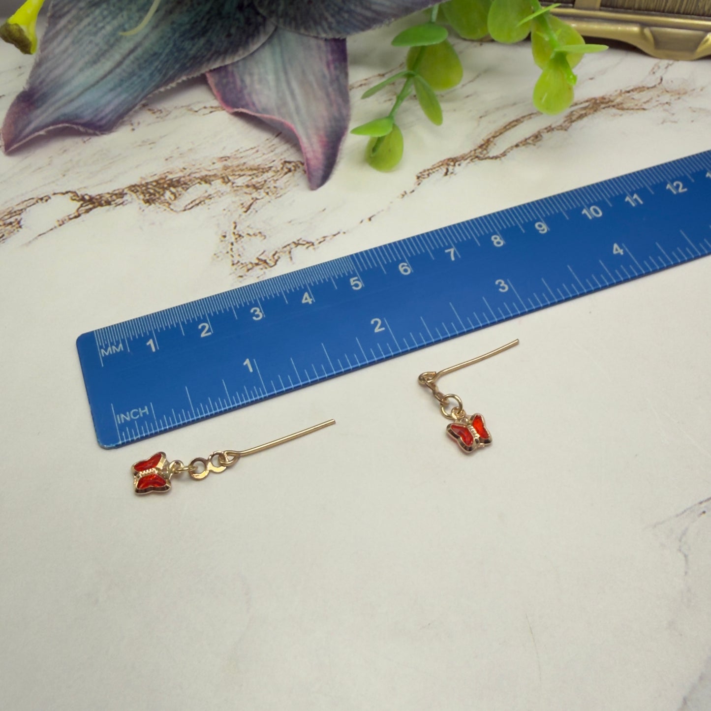 Red & Clear Butterfly Crystal Charms Gold Chain Doll Necklace and Earrings • 18 Inch Fashion Doll Jewelry