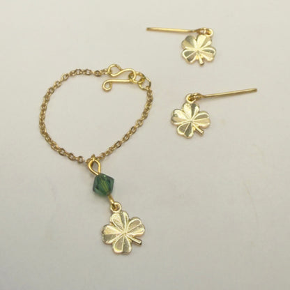 Clover Charm Green Crystal Pendant Gold Chain Doll Necklace • 16 Inch Fashion Doll Jewelry