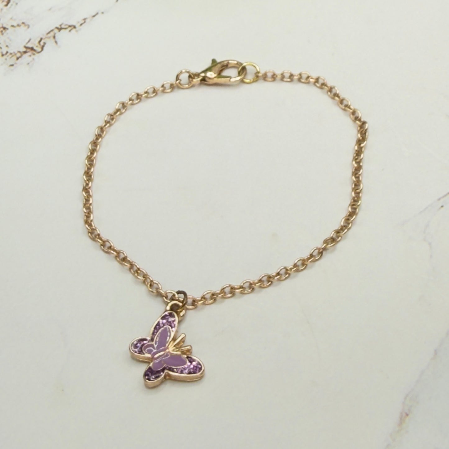Purple Enamel Butterfly Charm Gold Doll Necklace • 18 Inch Fashion Doll Jewelry