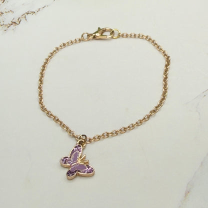 Purple Enamel Butterfly Charm Gold Doll Necklace • 18 Inch Fashion Doll Jewelry