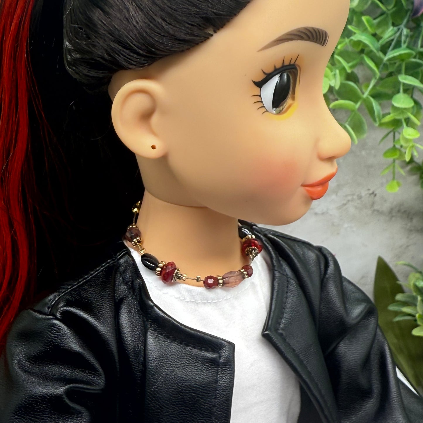 Red Black Multi Color Beaded Wire Strung Doll Necklace • 18 Inch Fashion Doll Jewelry