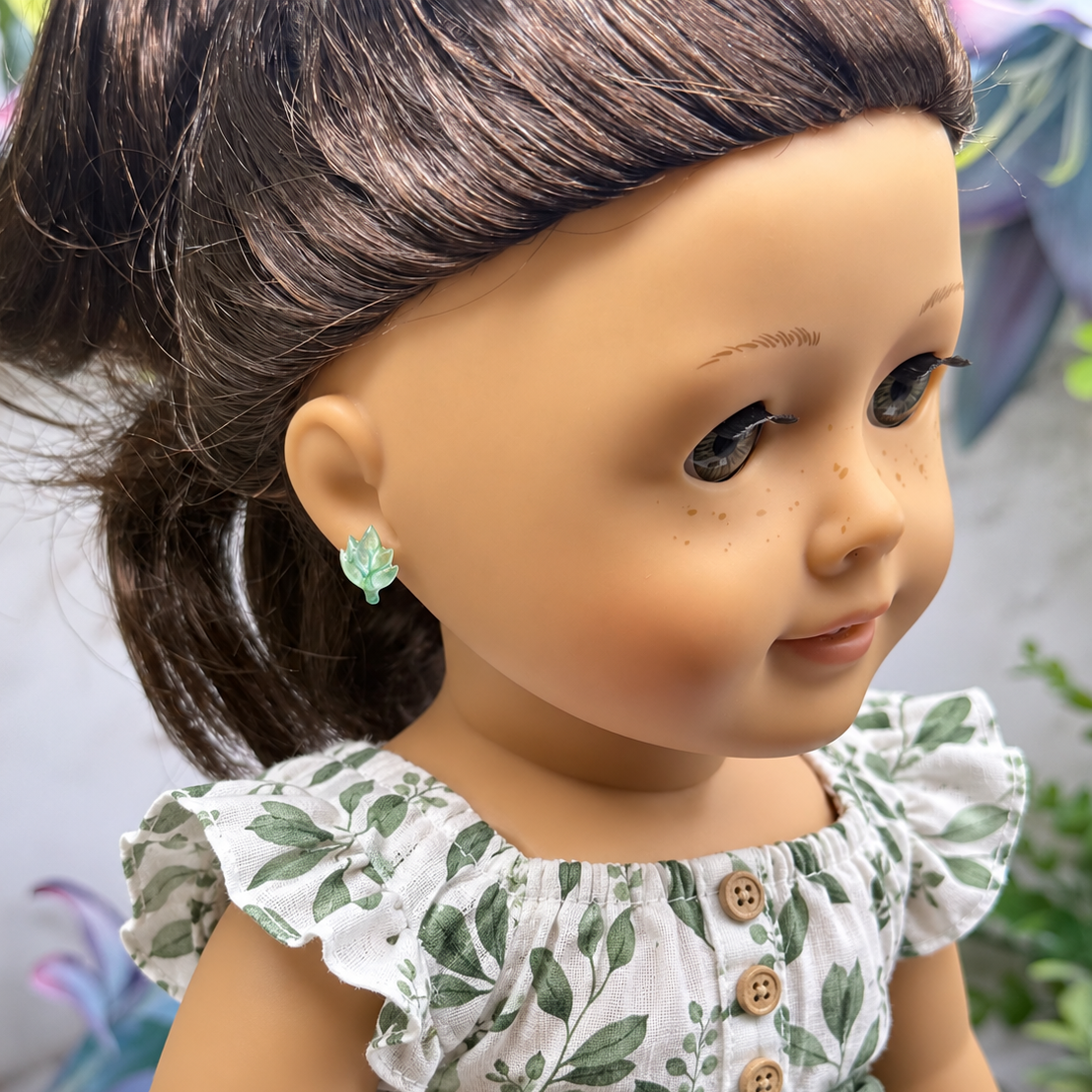 Green Fall Leaf 2mm Post Doll Earrings | fits 18 Inch Fashion Doll • American Girl