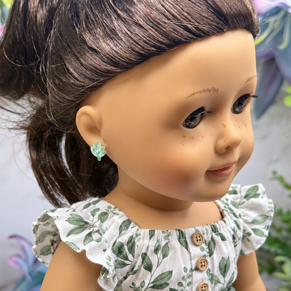 Green Fall Leaf 2mm Post Doll Earrings | fits 18 Inch Fashion Doll • American Girl